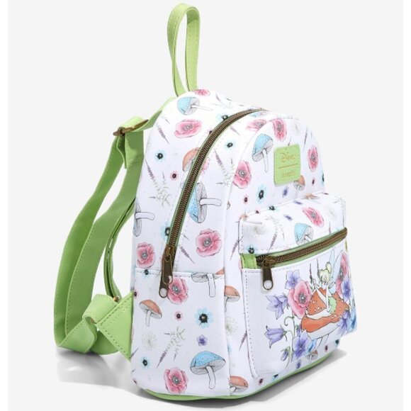 LOUNGEFLY Disney Peter Pan Grumpy Tinker Bell Forest Mini Backpack Nwt - Picture 2 of 7